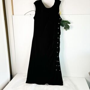 Shape FX Snap Side Slit Black Fitted Dress Women's